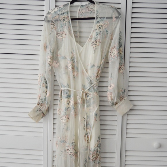 Riley Long Sleeve Sheer Illusion Wrap Maxi Dress - Picture 1 of 4